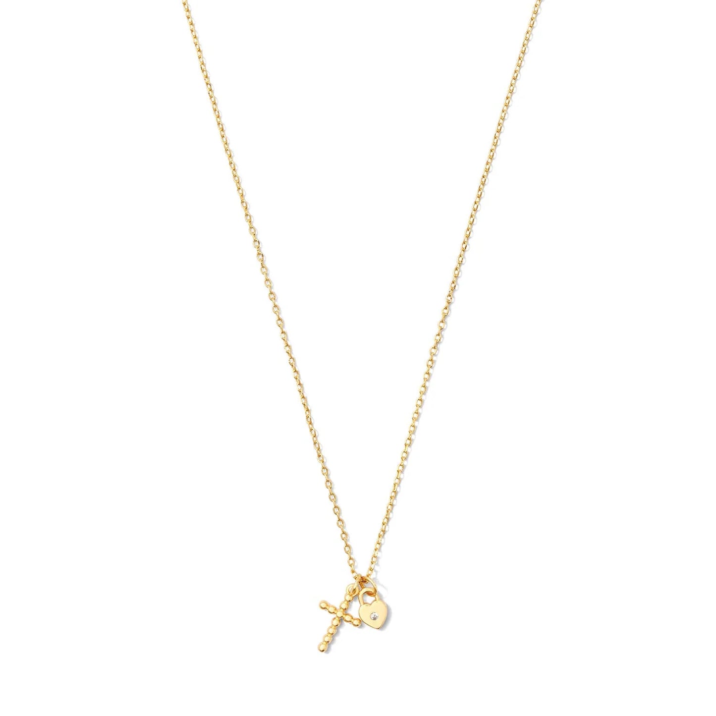 Small Cross with Tiny Heart Lock Necklace - Buttercup Lynne Boutique