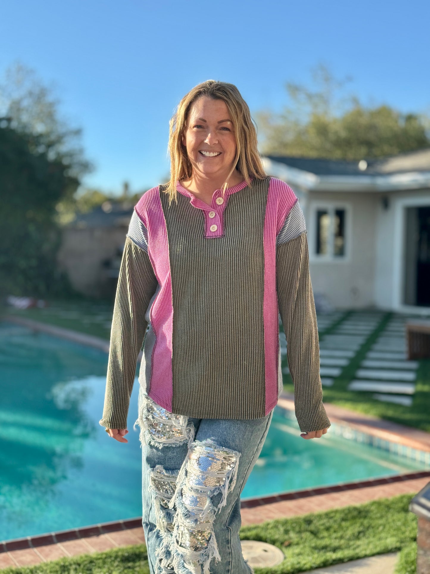 Taste Of Heaven Ribbed Color Block Top - Buttercup Lynne Boutique