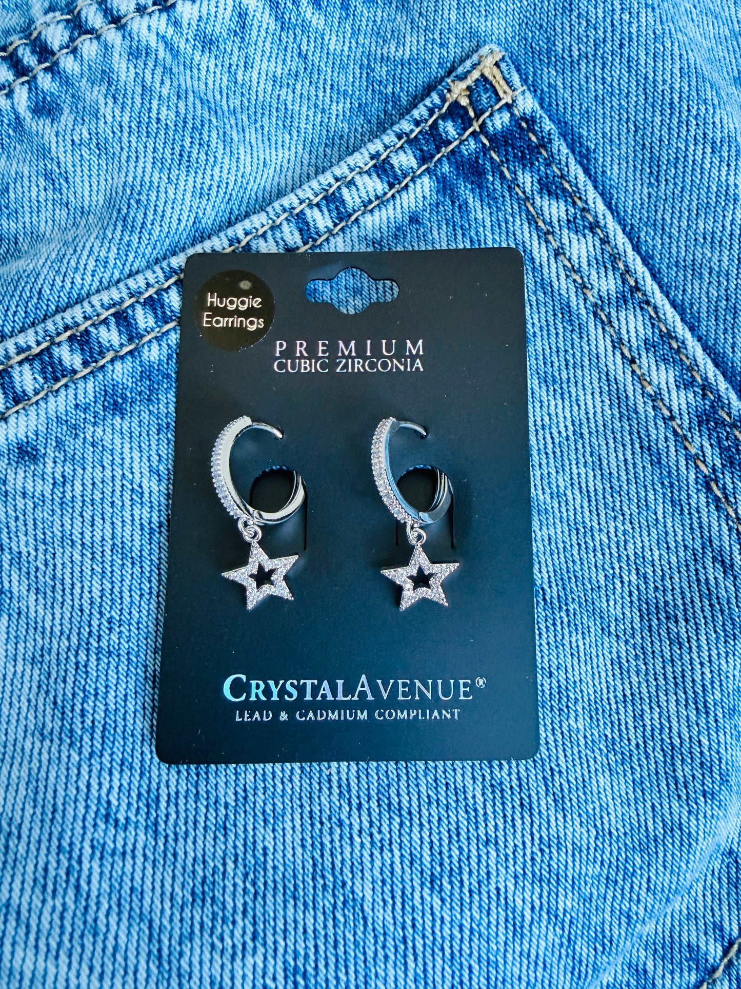 CZ Star Drop Huggie Earrings