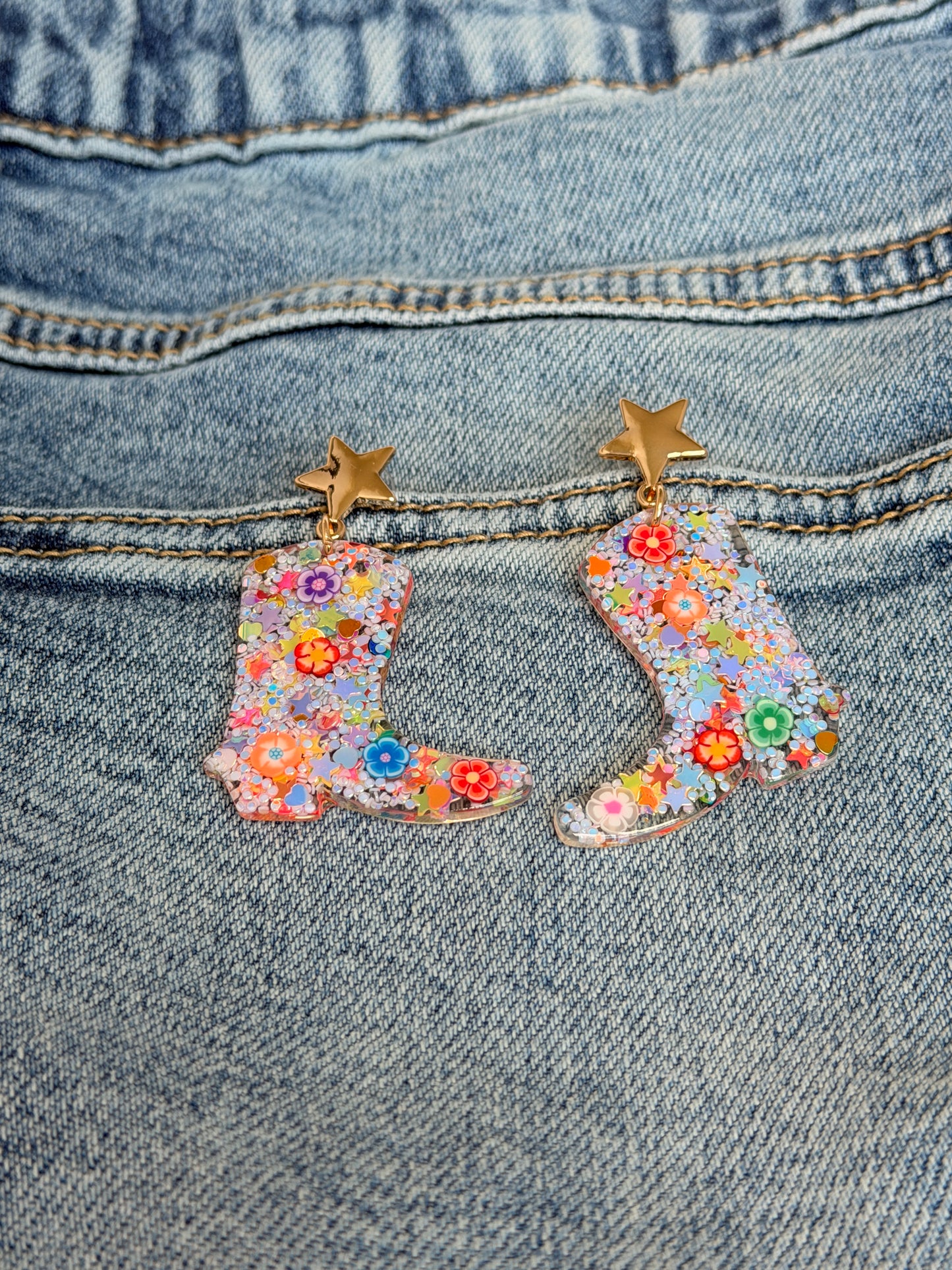 White Multi Cowboy Boot Stud Earrings - Buttercup Lynne Boutique