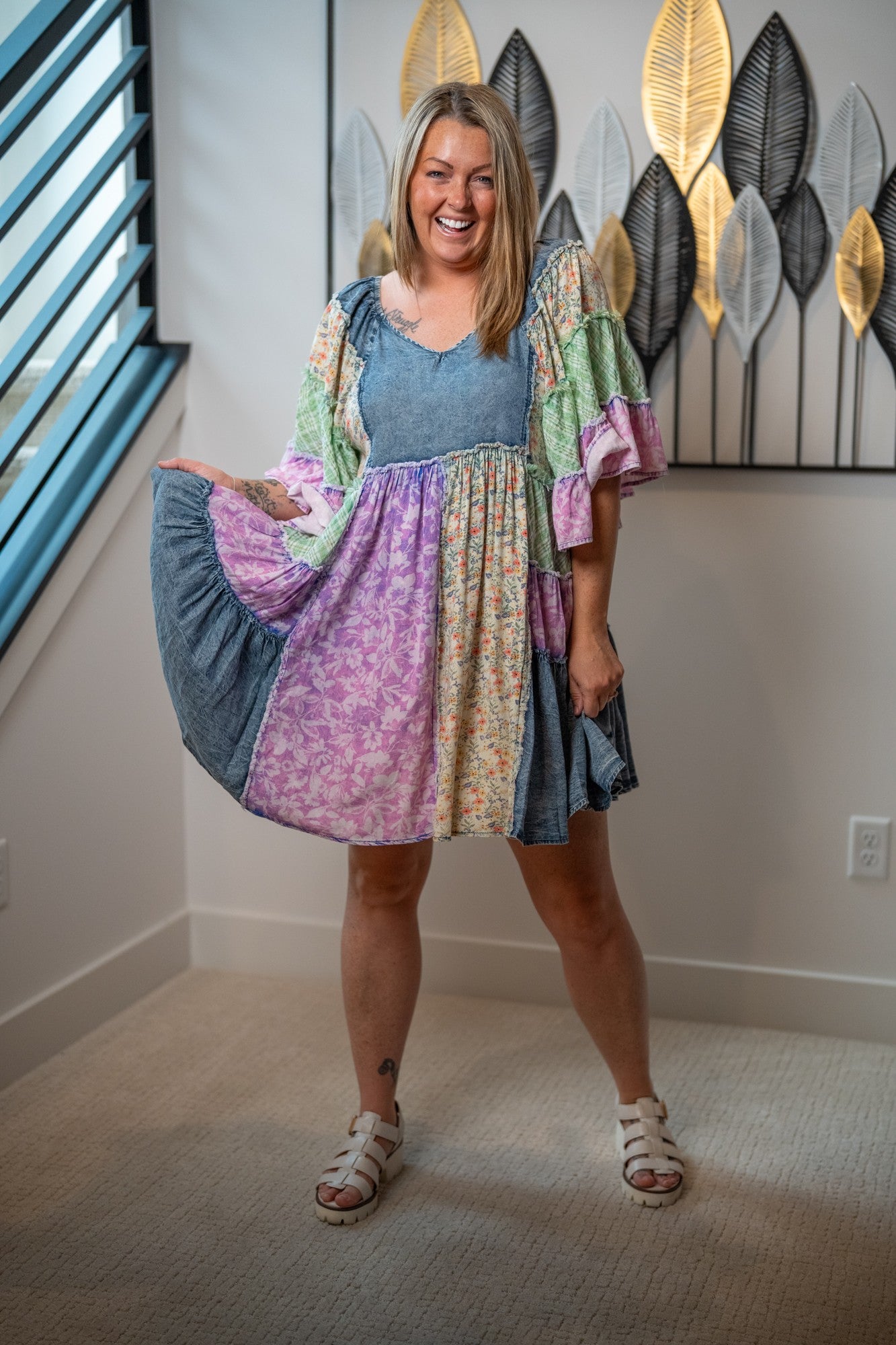 Oli & Hali Washed Mixed Print Ruffle Tunic Dress - Buttercup Lynne Boutique