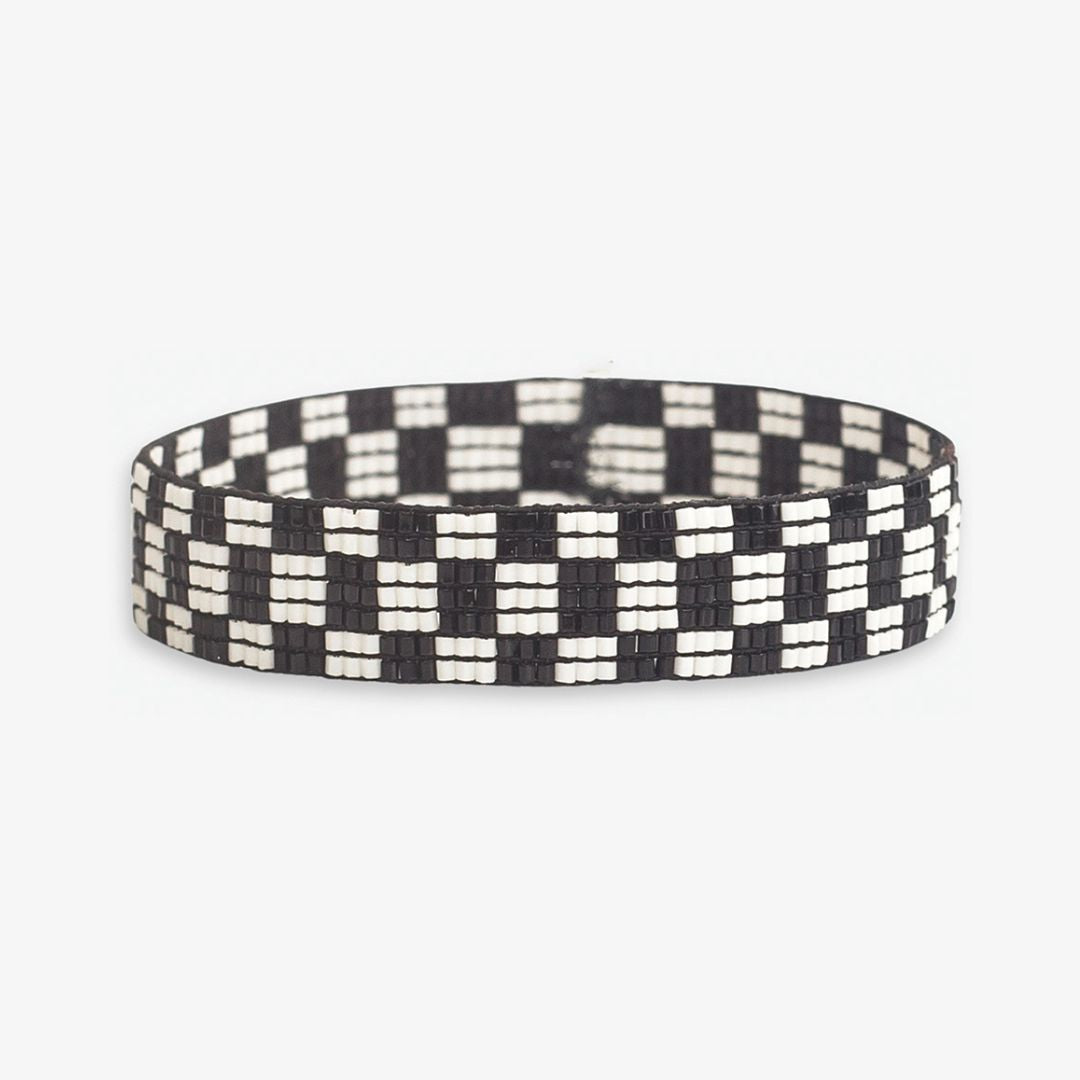 Alex Small Checkered Beaded Stretch Bracelet – Black/Ivory - Buttercup Lynne Boutique