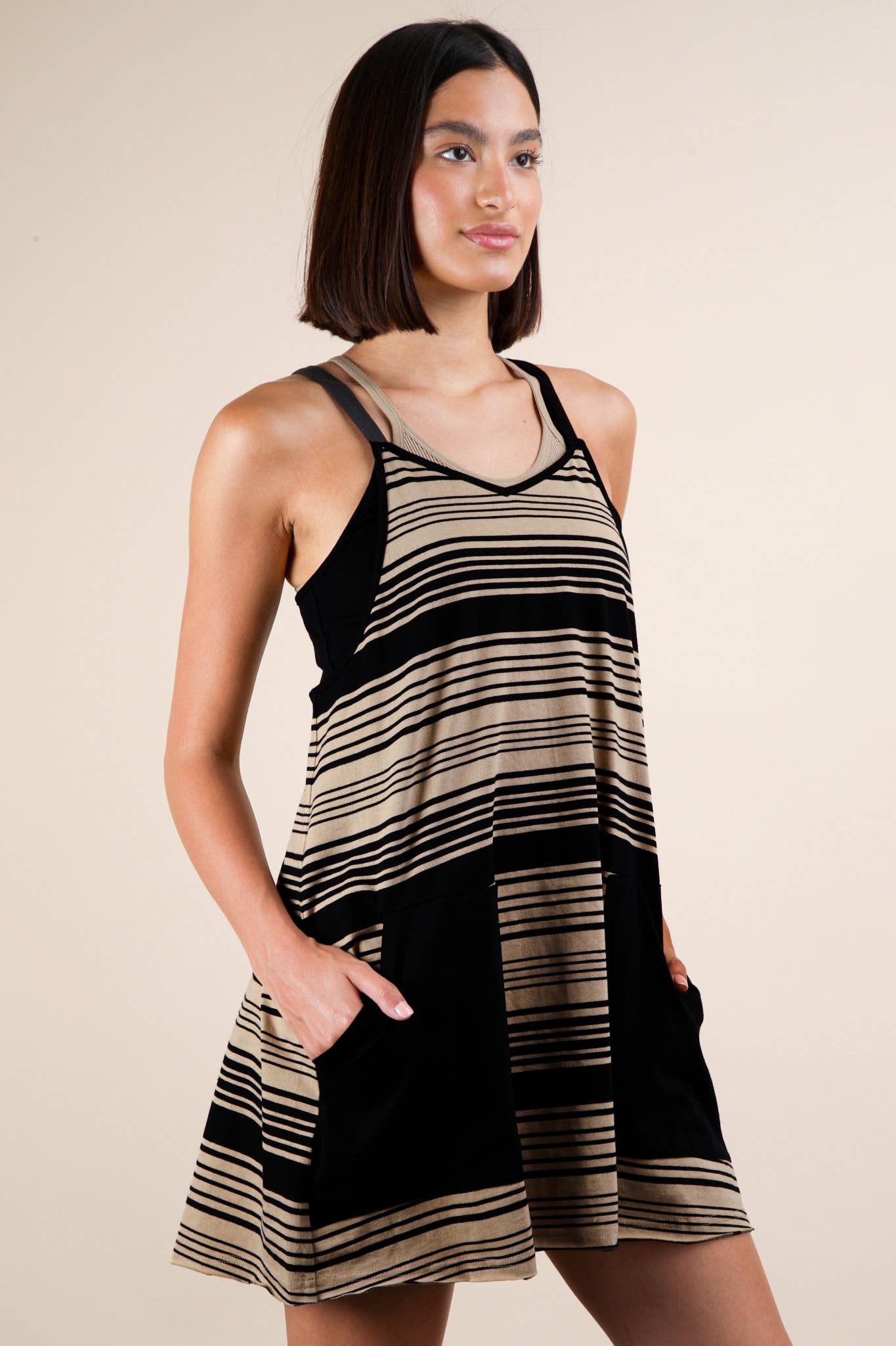 ND31600-Comfy Striped Knit Mini Dress W/ Shorts Inside - Buttercup Lynne Boutique