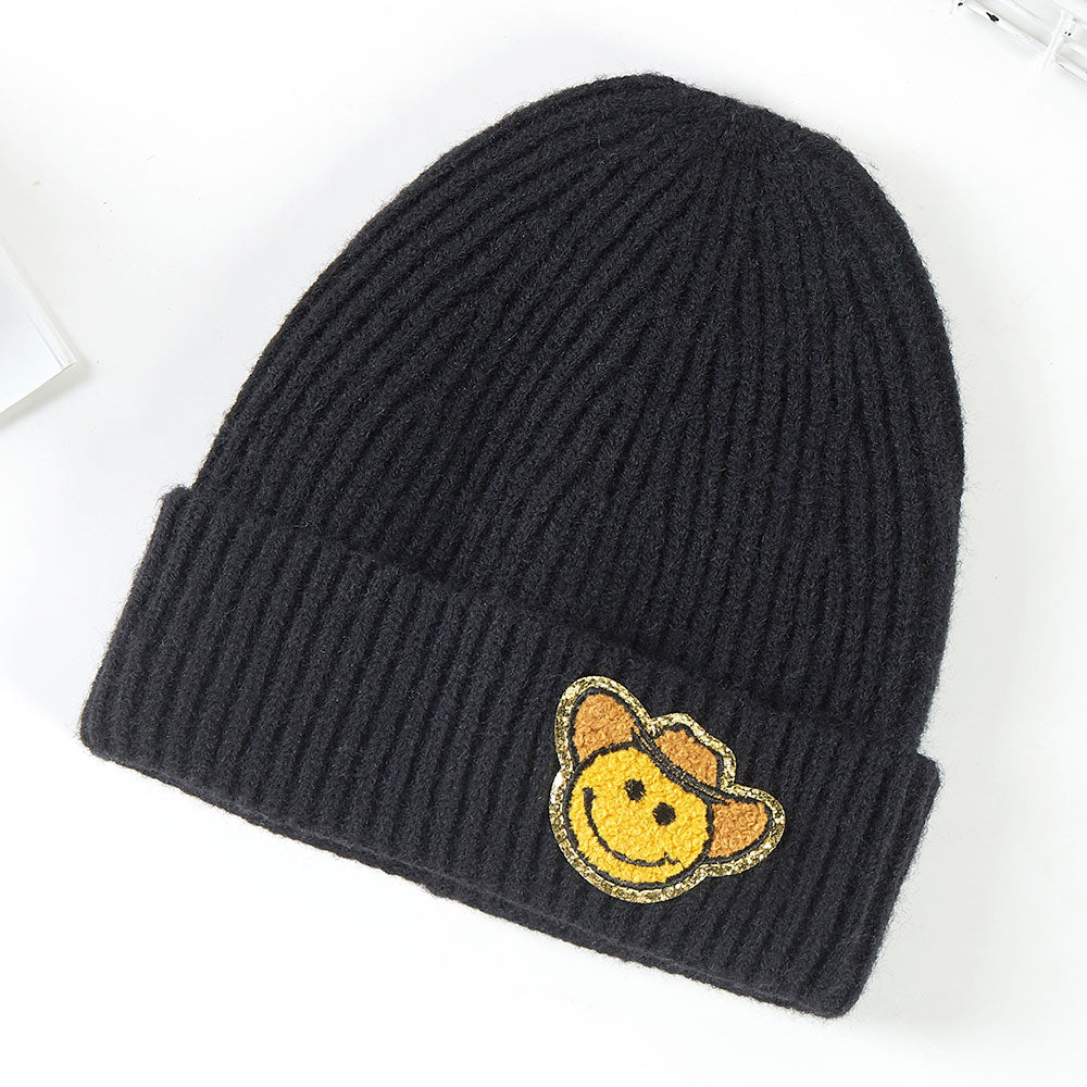 Smiley Cowboy Beanie - Multiple Colors - Ivory Taupe Black Pink - Buttercup Lynne Boutique