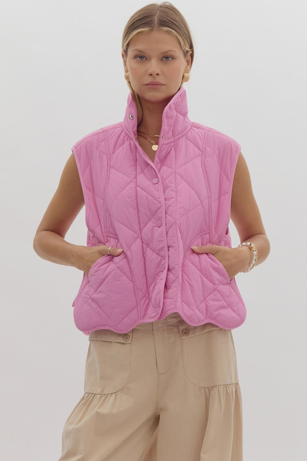 Always Mine Quilted Snap Button Up Vest - Buttercup Lynne Boutique