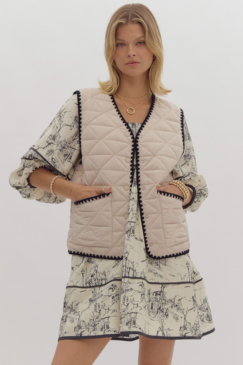 On My Mind Quilted Snap Button Up Vest - Buttercup Lynne Boutique