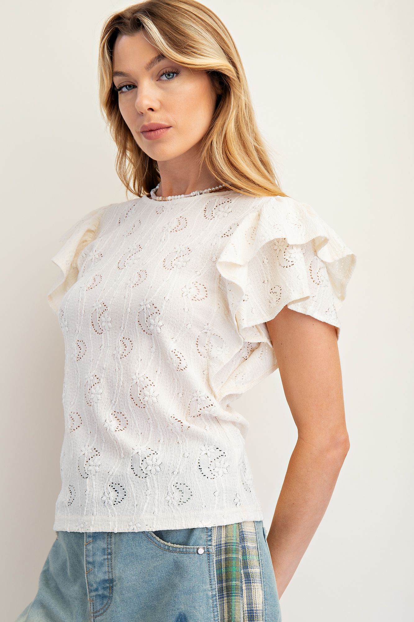 Moonlit Lace Ruffle Sleeve Top - Buttercup Lynne Boutique