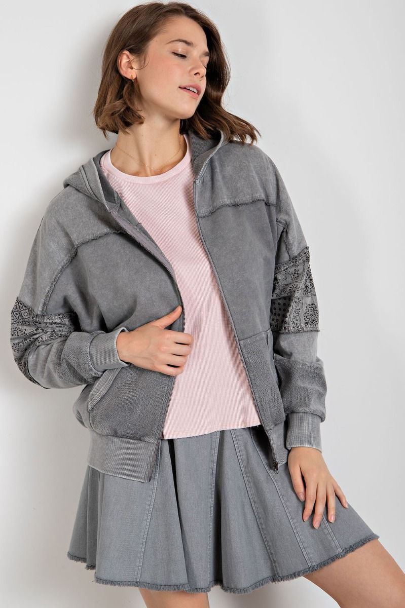 Mineral Washed Terry Zippered Hoodie - Buttercup Lynne Boutique