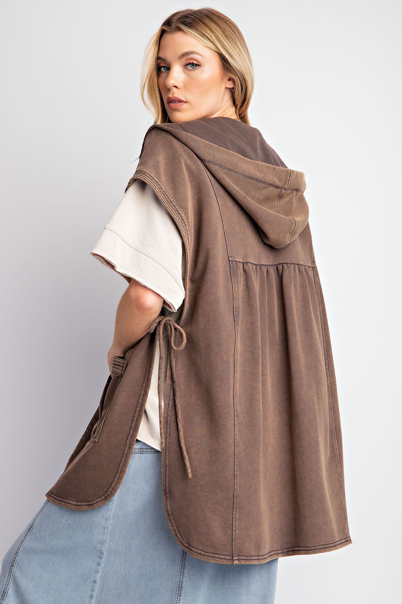 Button Down Mineral Washed Hooded Vest - Buttercup Lynne Boutique