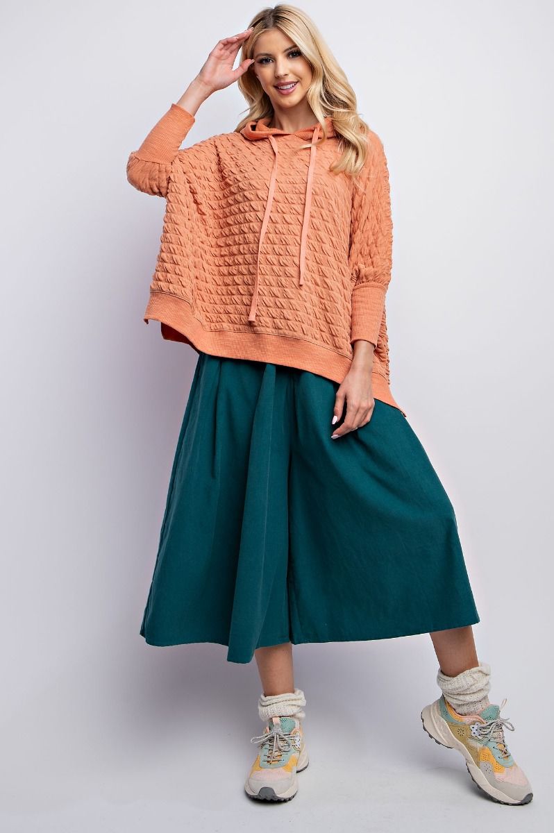 Knit Pullover Hoodie Apricot 3/4 Sleeve - Buttercup Lynne Boutique