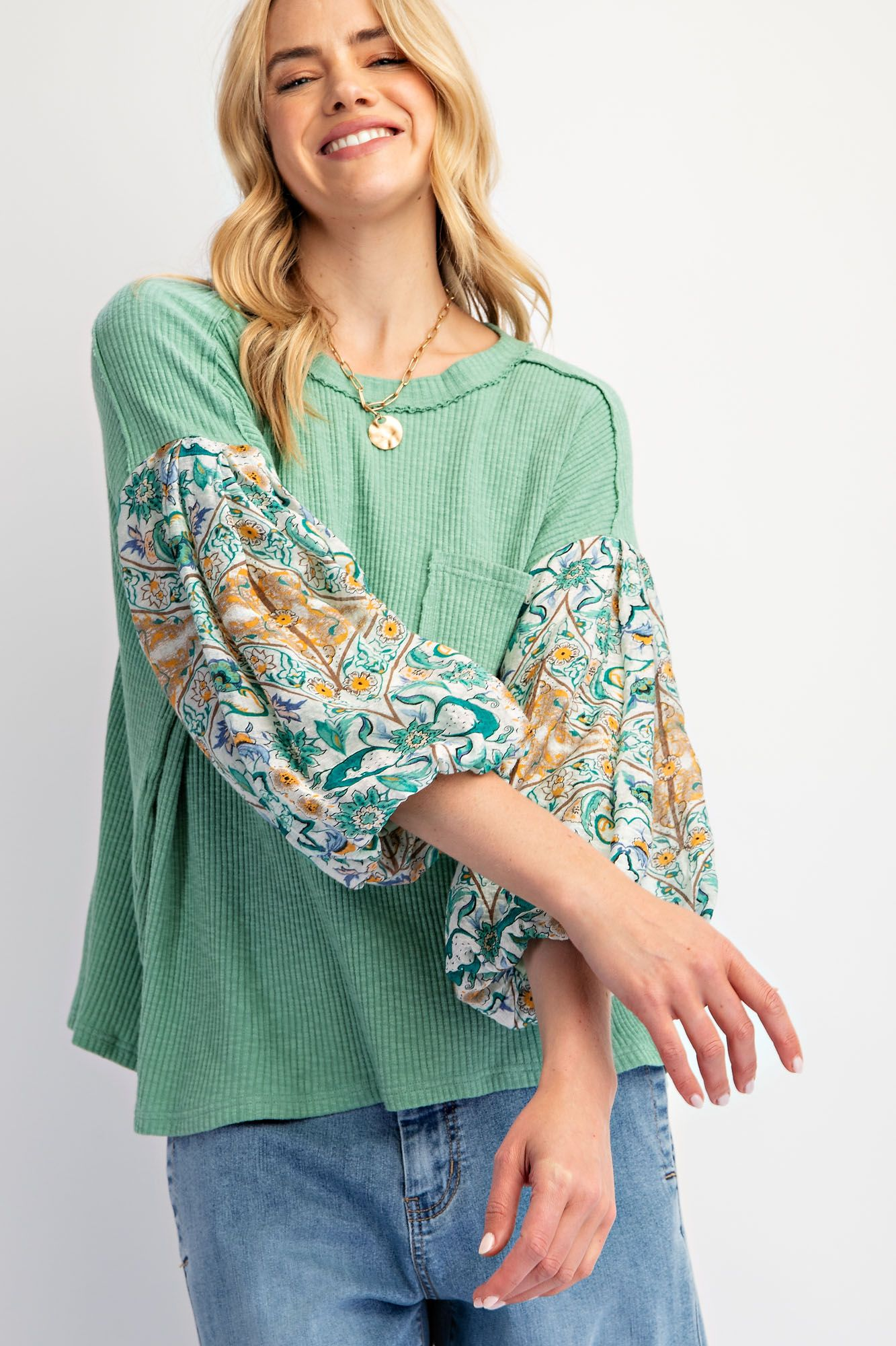 Something About You Print Sleeves Top - Buttercup Lynne Boutique