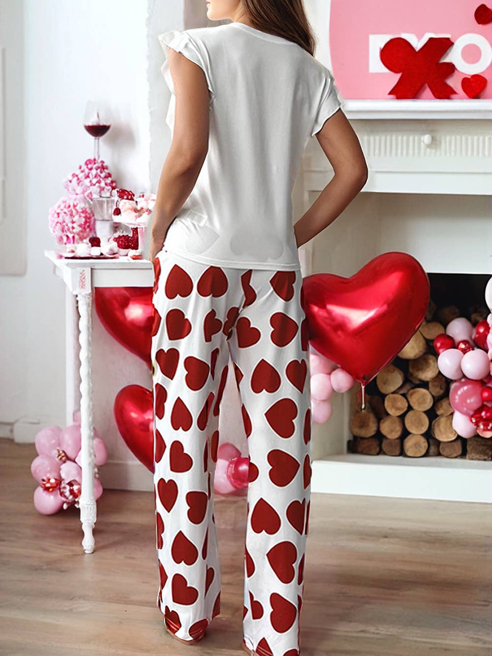 Heart Pant Valentines PJs - Buttercup Lynne Boutique