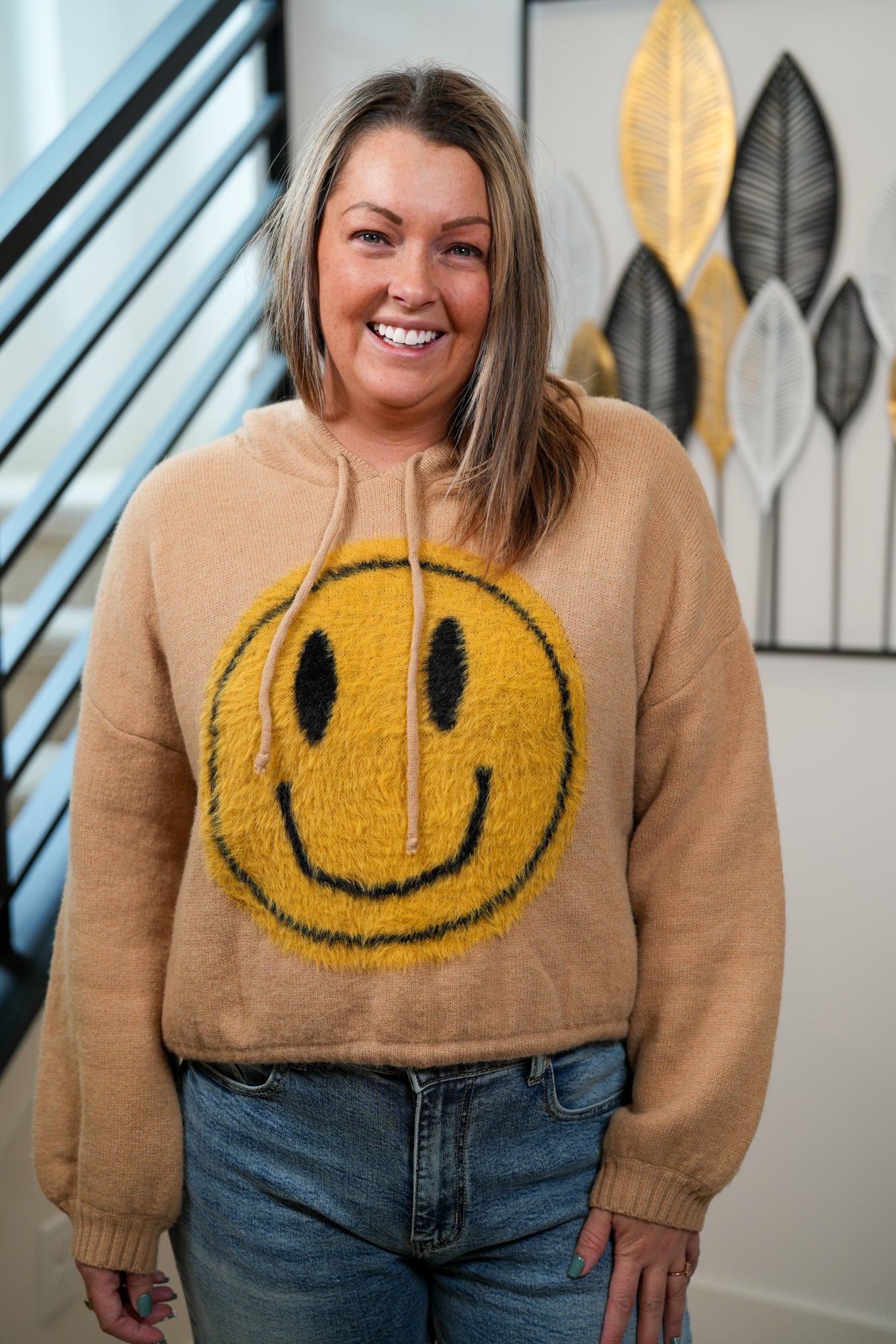 Smiley Face Yellow Hoodie - Long Sleeve - Buttercup Lynne Boutique