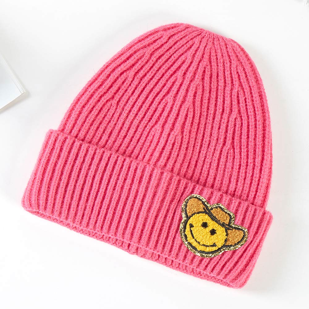 Smiley Cowboy Beanie - Multiple Colors - Ivory Taupe Black Pink - Buttercup Lynne Boutique