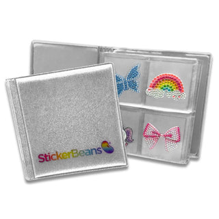 StickerBeans Mini Collector's Book in silver glitter with rhinestone sticker collection inside