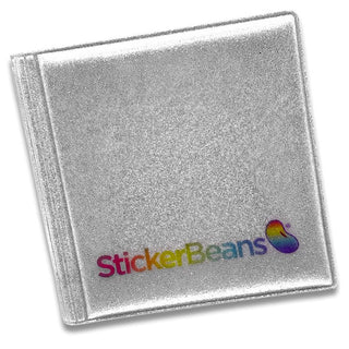 Stickerbeans Mini Collector's Book with silver glitter cover and rainbow logo