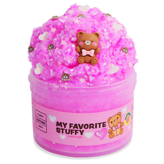 Pink slime container with teddy bear charm from My Favorite Stuffy by Peachybbies