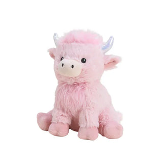 Pink Highland Cow Warmies plush stuffed animal with iridescent silver horns sitting upright