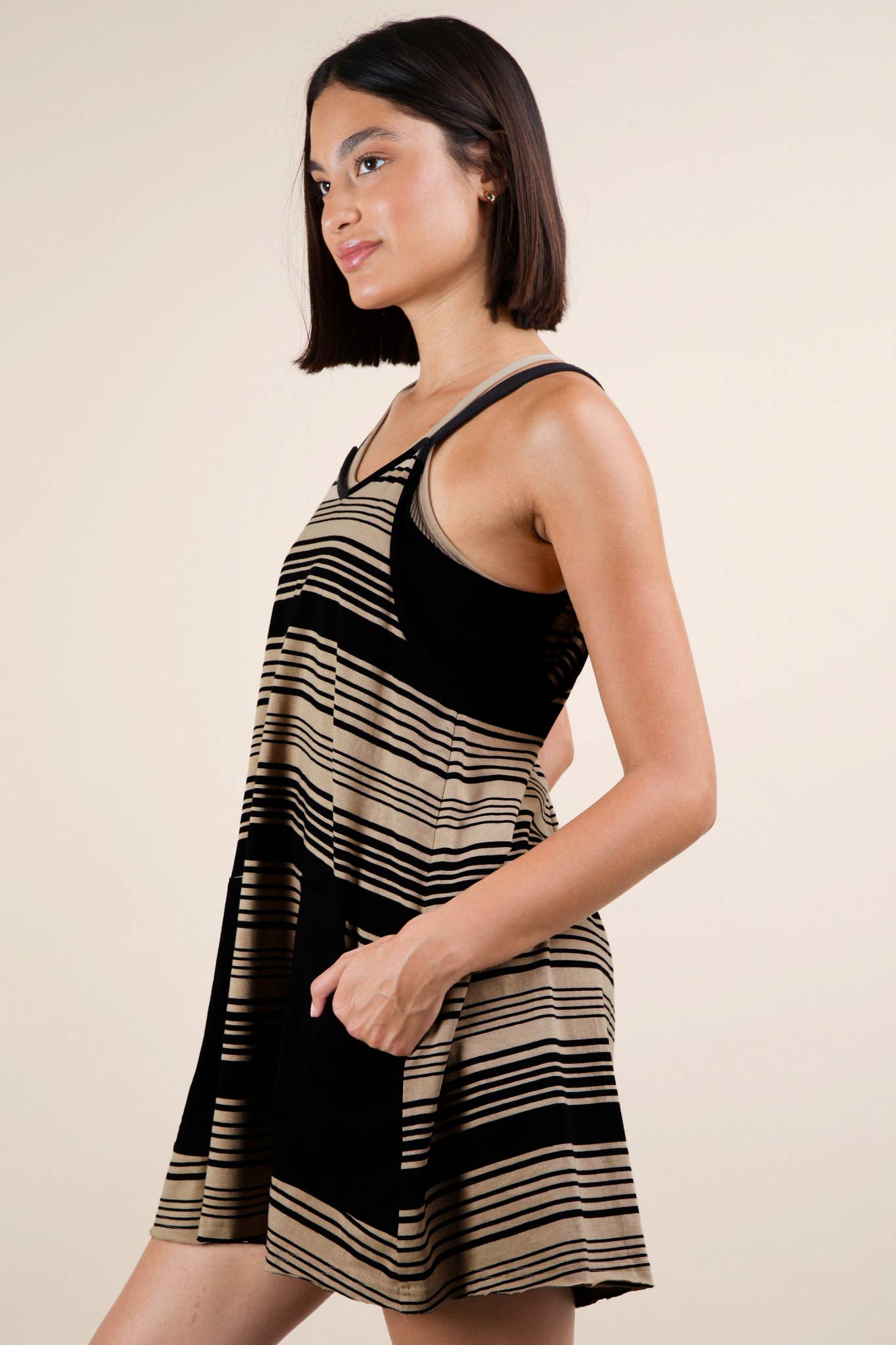 ND31600-Comfy Striped Knit Mini Dress W/ Shorts Inside - Buttercup Lynne Boutique