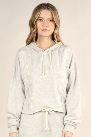 Heather Grey Embroidered Cropped Hoodie – French Terry  Lovestitch