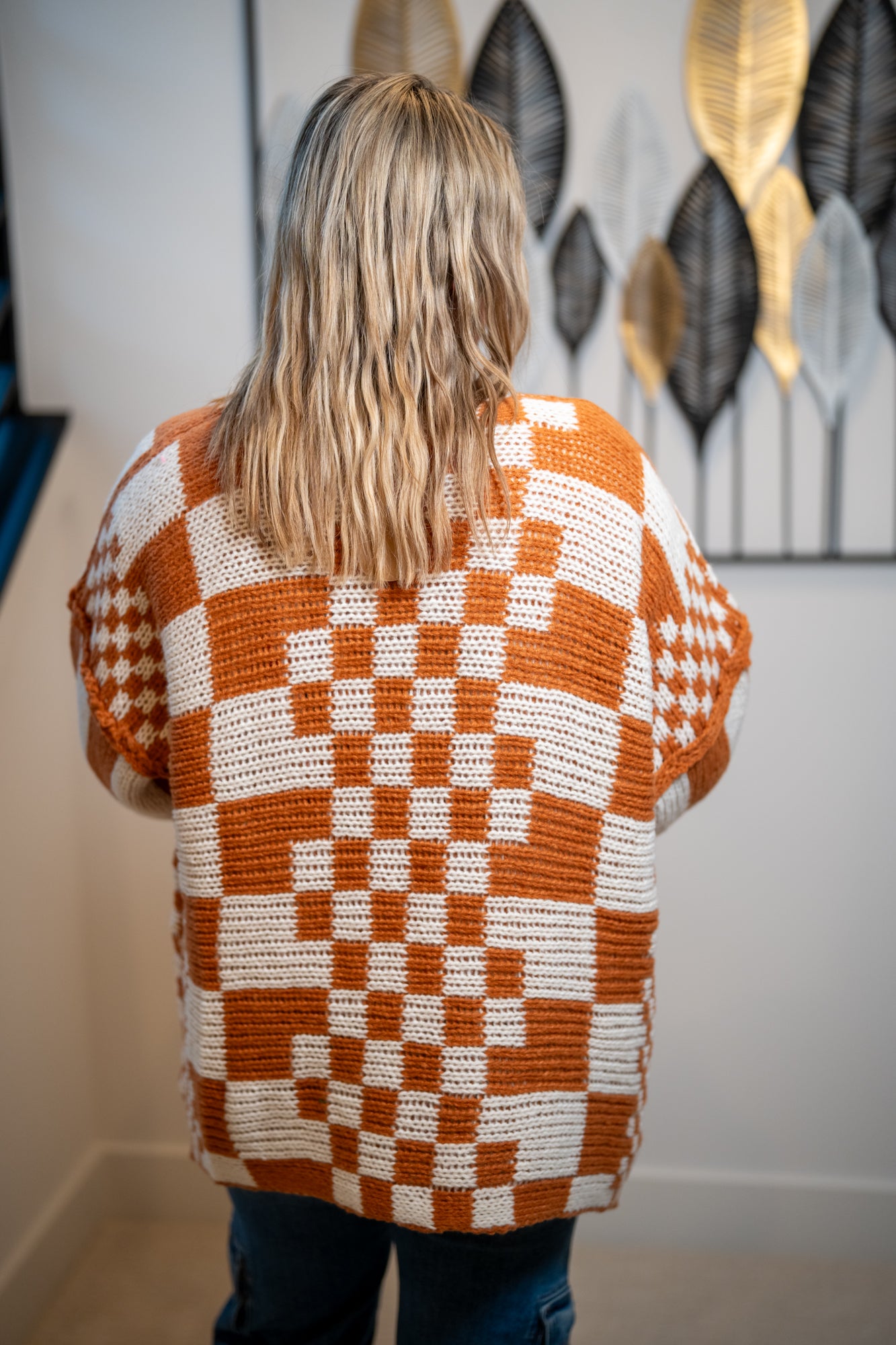 BiBi Checkmate Chunky Cardigan — Rust & Cream - Buttercup Lynne Boutique
