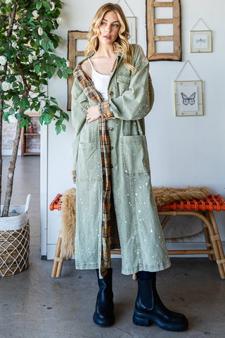 Oli & Hali Misty Morning Fog Mineral Washed Long Jacket - Buttercup Lynne Boutique