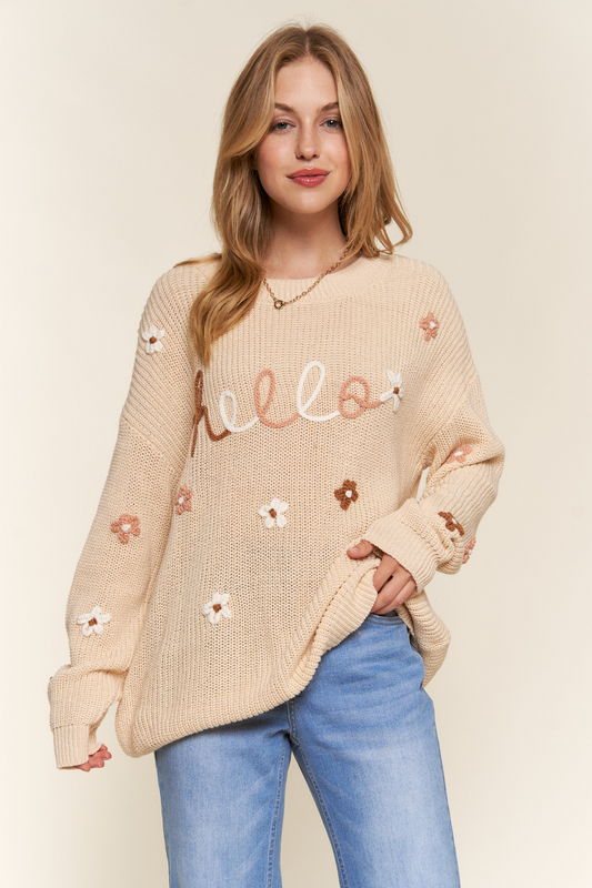 Hello Blossom Flower Embroidery Sweater