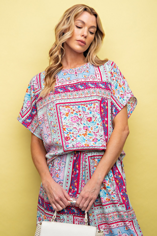 Clearly Love Scarf Printed Woven Top - Buttercup Lynne Boutique