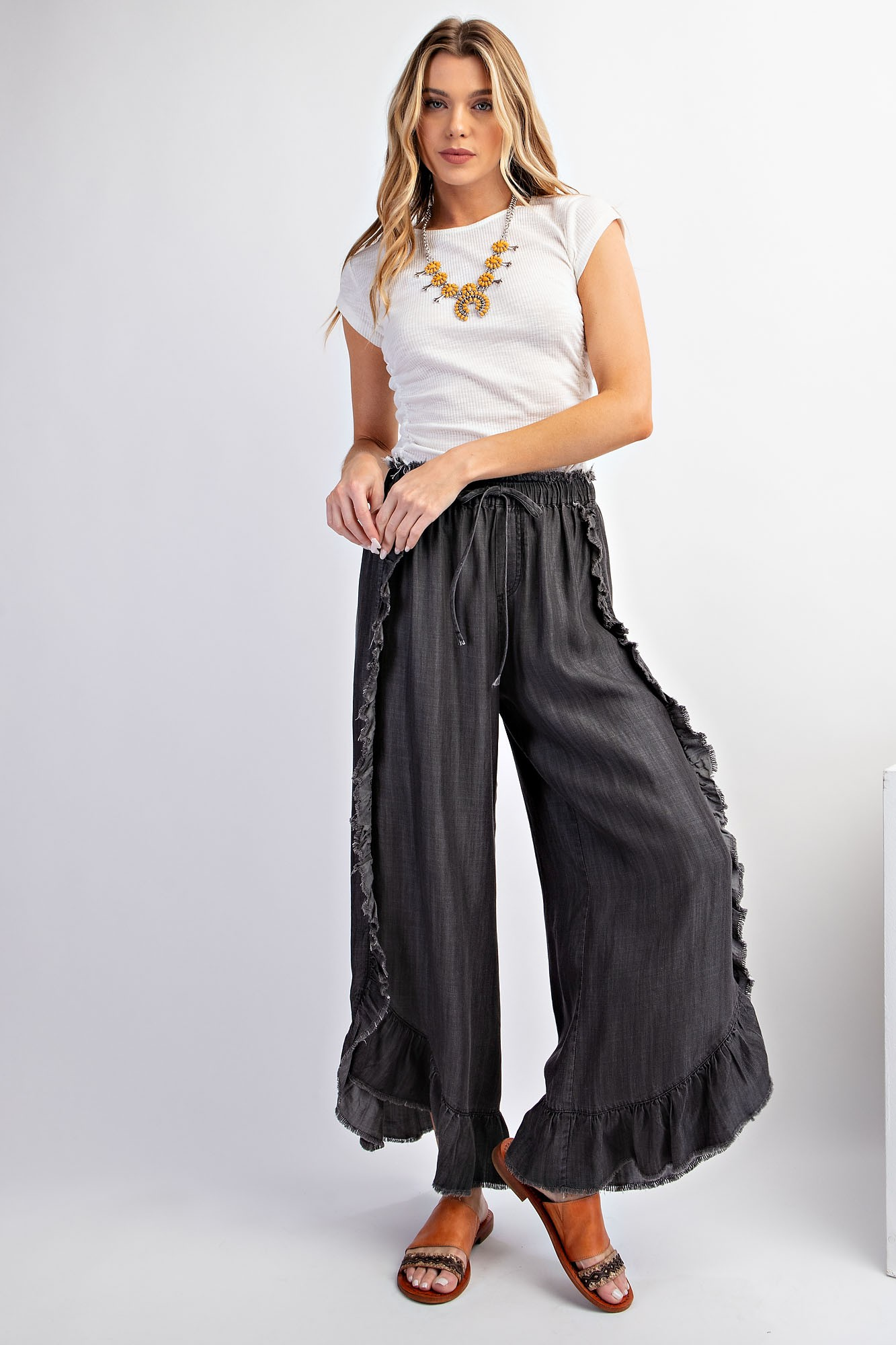 Go With It Wide Leg Ruffle Pants