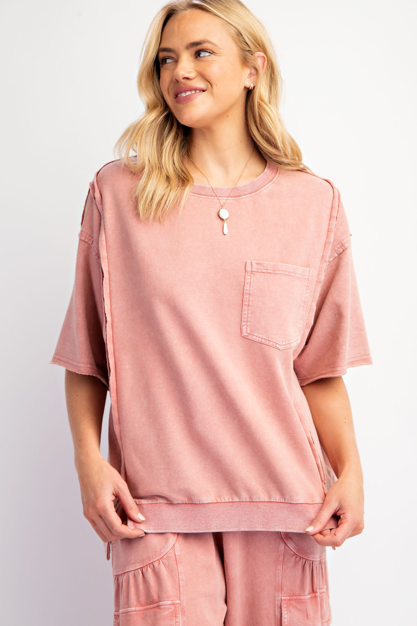 Here To Stay Mineral Washed Terry Knit Top