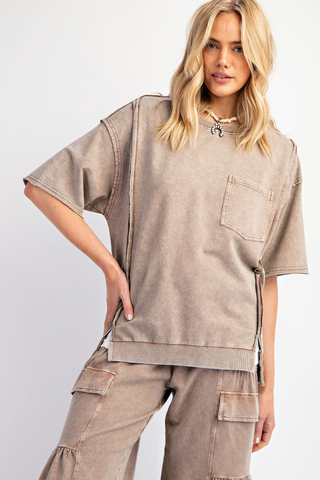 Here To Stay Mineral Washed Terry Knit Top - Buttercup Lynne Boutique