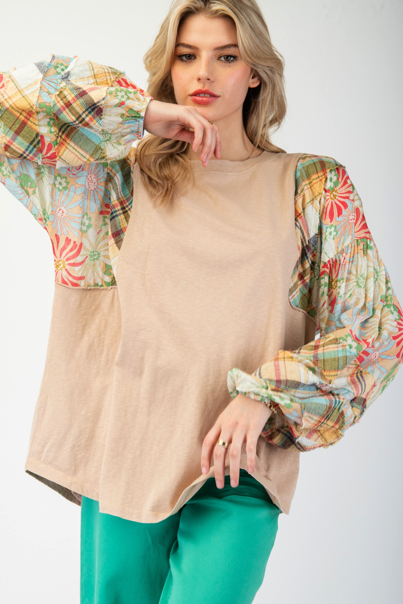 Beautiful Day Mix Print Mineral Washed Top