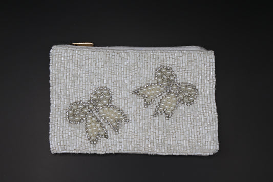 White Bow Beaded Coin Pouch - Buttercup Lynne Boutique