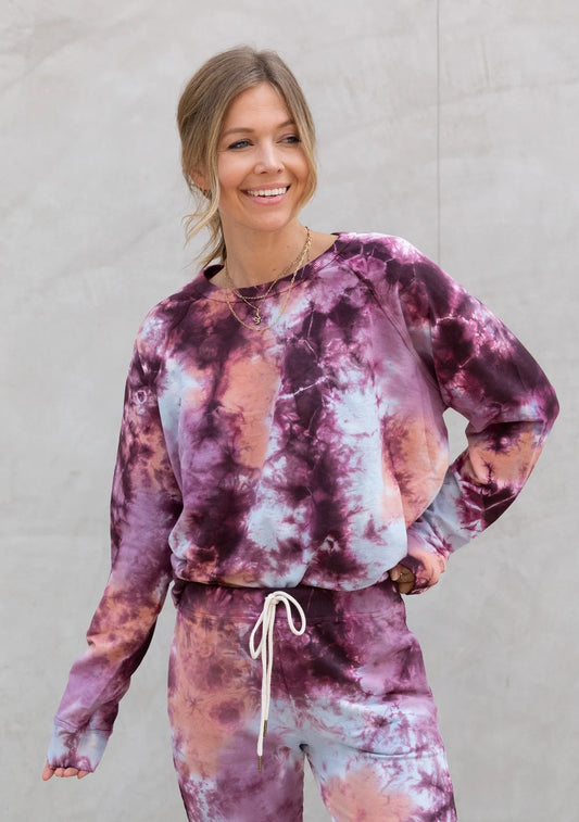 Berry Peach Tie Dye French Terry Pullover Lovestitch