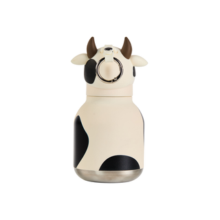 Asobu Mini Bestie Cow water bottle in white with black spots and cow features