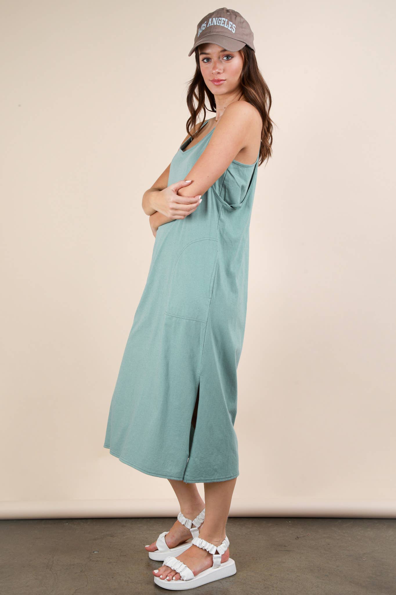 ND31605-V-Neck Sleeveless Casual Comfy Midi Dress - Buttercup Lynne Boutique