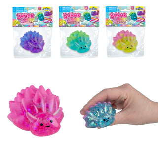 Sugar Swaps Sheep Sea Slug squishy toys in pink, blue, purple, green, and yellow glitter