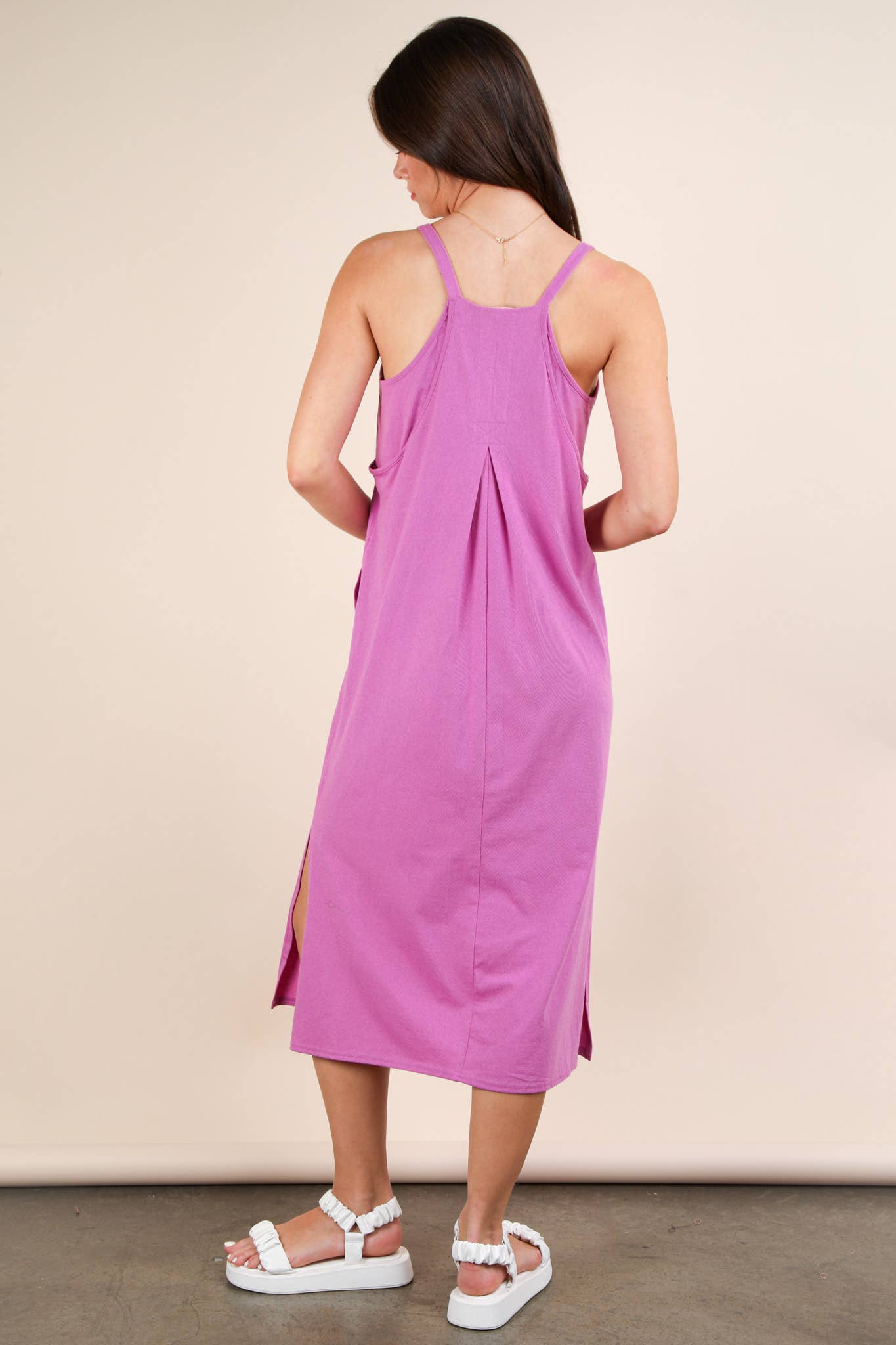 ND31605-V-Neck Sleeveless Casual Comfy Midi Dress - Buttercup Lynne Boutique