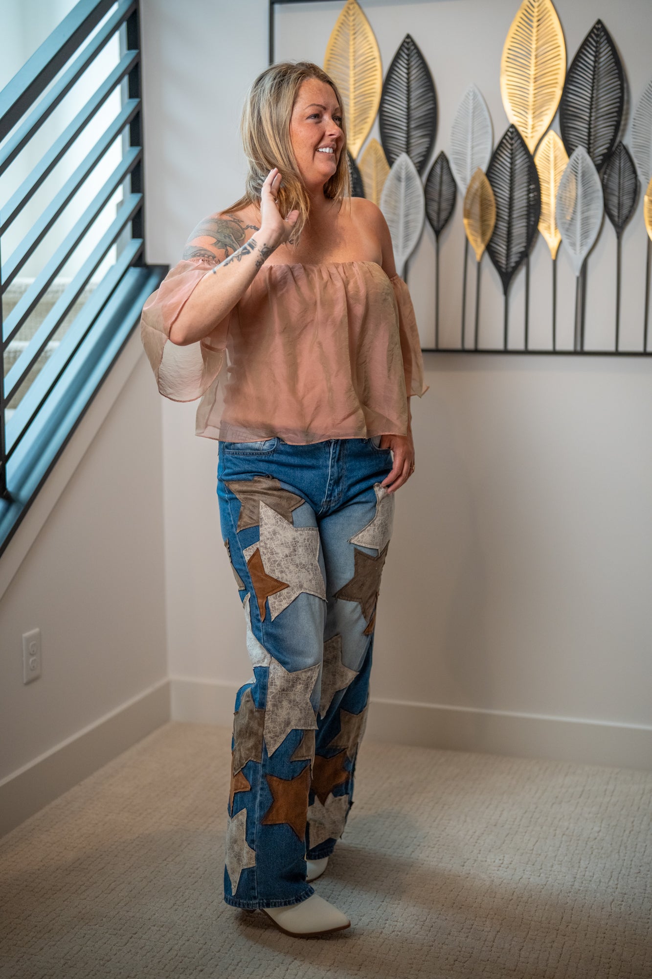 Oli & Hali Washed Leather Star Patched Jeans - Buttercup Lynne Boutique