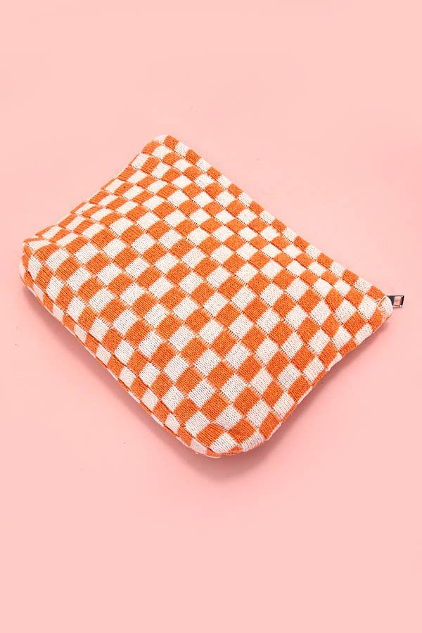 Checkered Cosmetic Makeup Pouch Clutch Bag