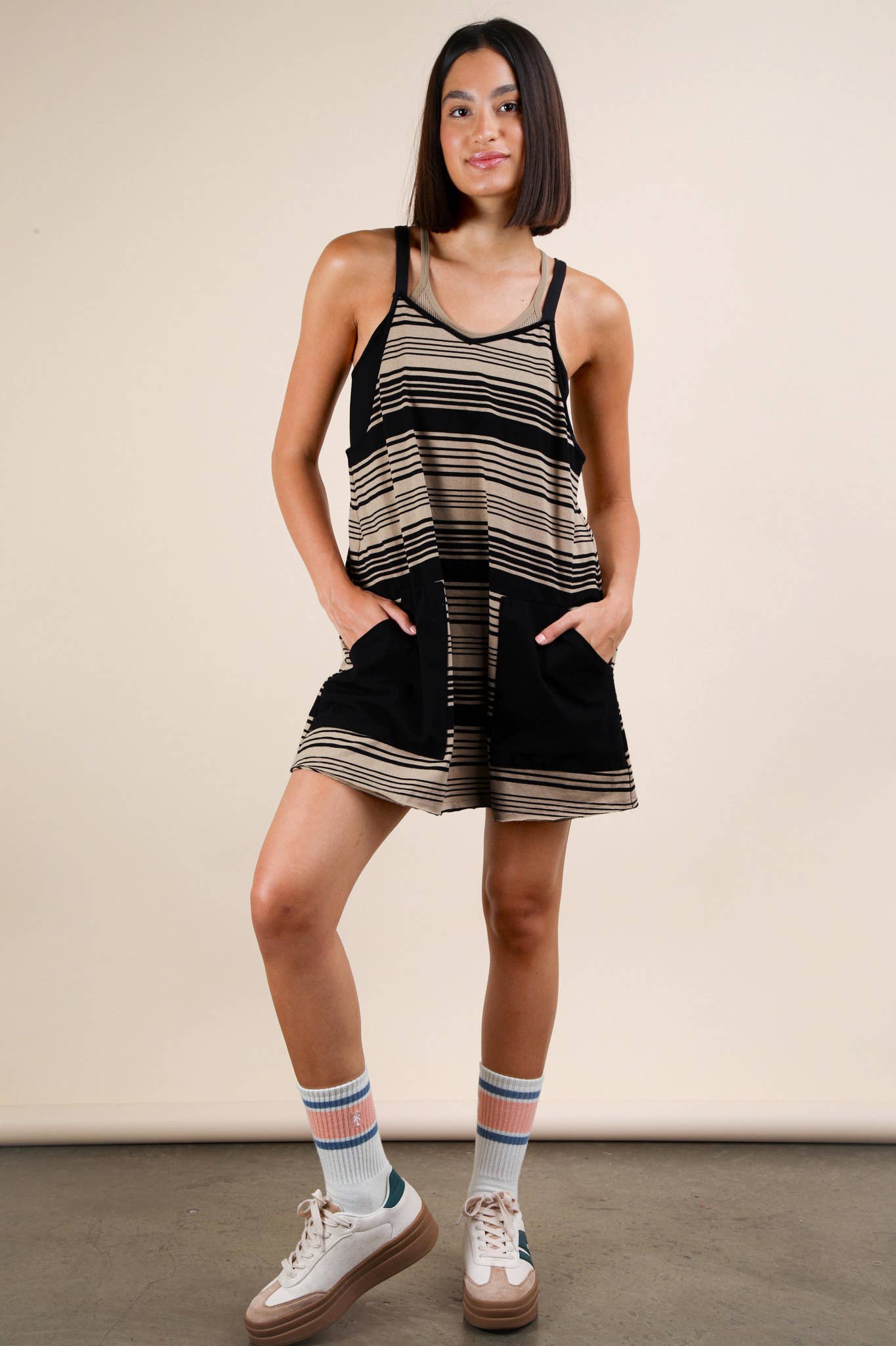 ND31600-Comfy Striped Knit Mini Dress W/ Shorts Inside - Buttercup Lynne Boutique