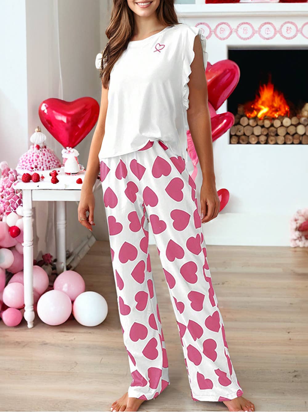 Heart Pant Valentines PJs - Buttercup Lynne Boutique