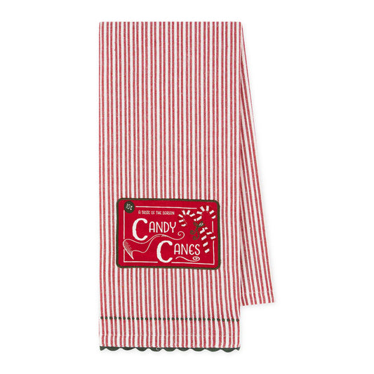 Old Fashion Candy Canes Embellished Dishtowel
