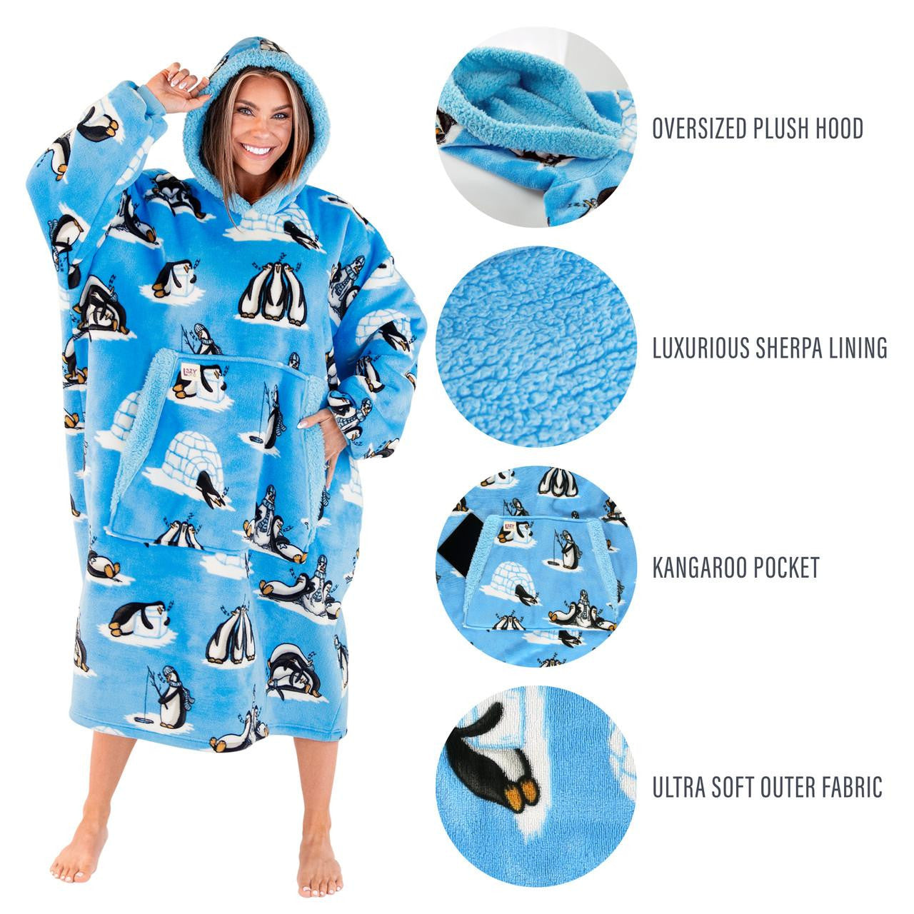 Lazy One Out Cold Penguin Blanket Hoodie