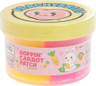 Peachybbies Hoppin' Carrot Patch icee slime in yellow container with cute bunny design