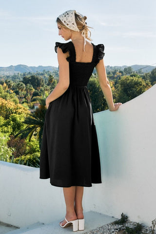Black Midi Dress with Ruffle Sleeves - Buttercup Lynne Boutique