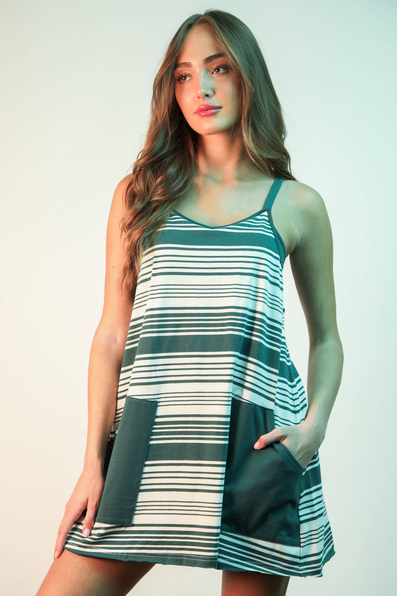 ND31600-Comfy Striped Knit Mini Dress W/ Shorts Inside - Buttercup Lynne Boutique
