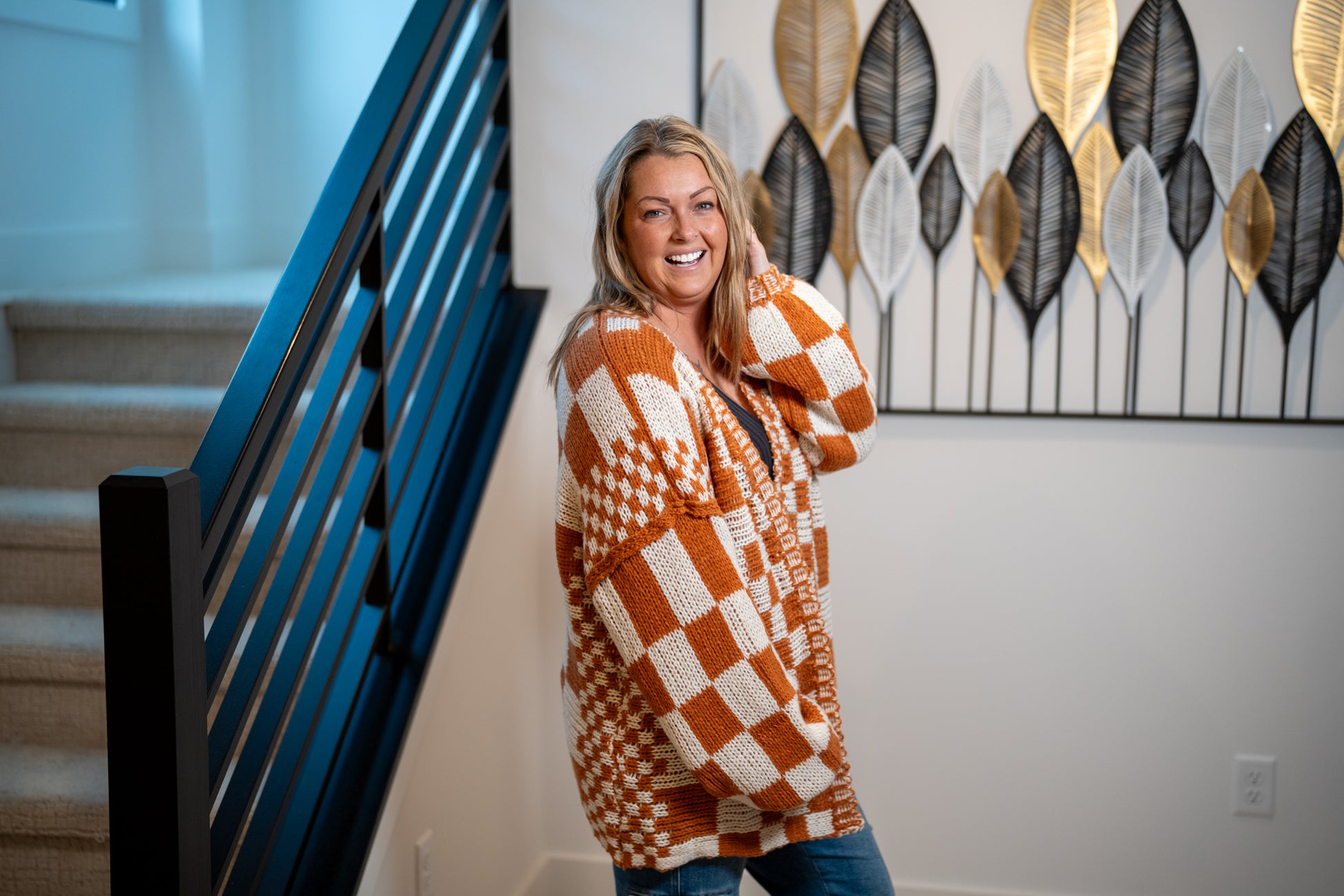 BiBi Checkmate Chunky Cardigan — Rust & Cream - Buttercup Lynne Boutique