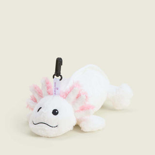 Warmies Axolotl Bag Charm plush toy in white and pink with clip attachment