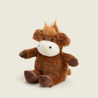 Warmies Highland Cow Bag Charm plush stuffed animal with fluffy brown fur and golden hair